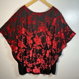 Amana Red Velvet Black Sheer Witchy Goth Dark Romantic Poncho Top Women's 2X